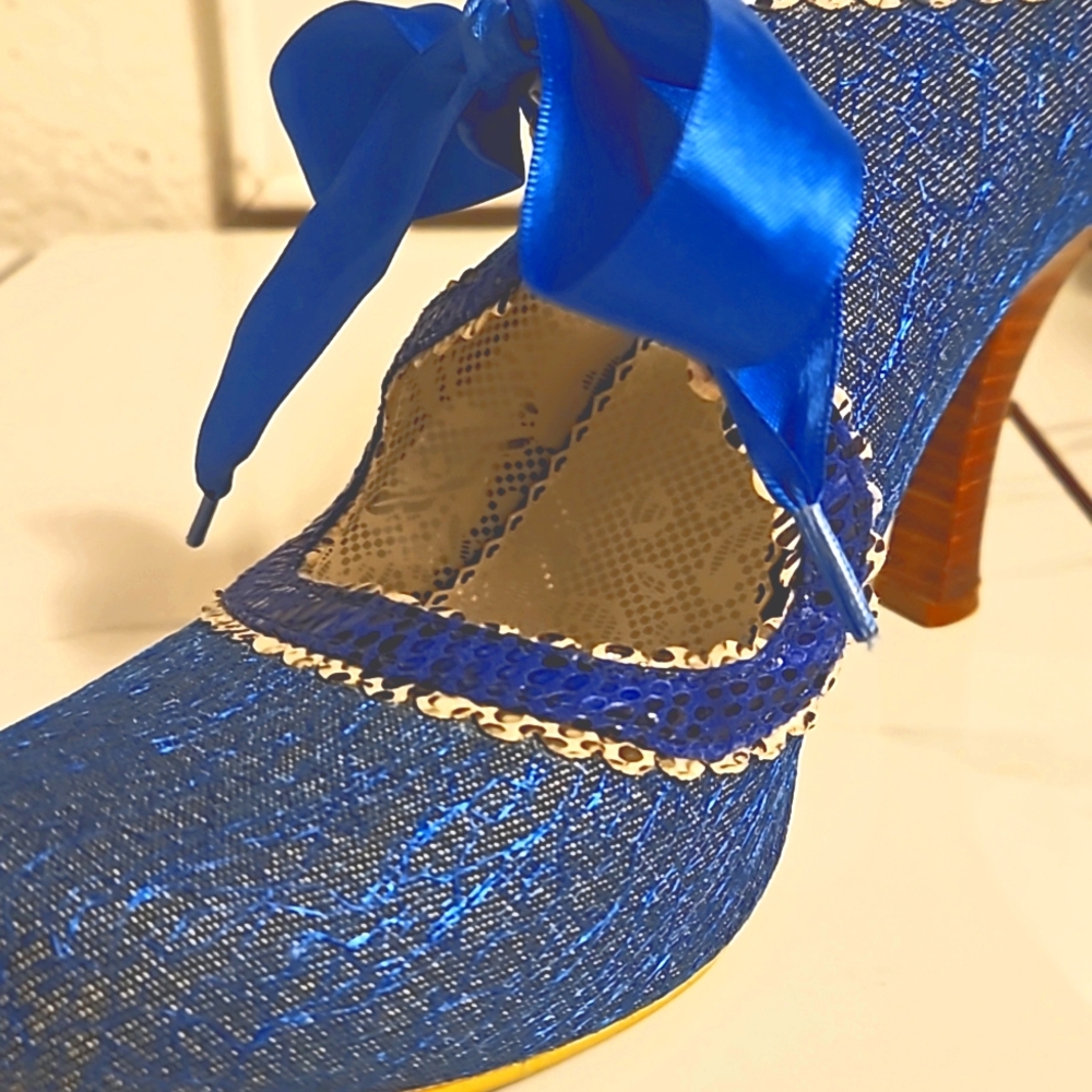 Poetic License denim Mary Jane pump with ribbon laces